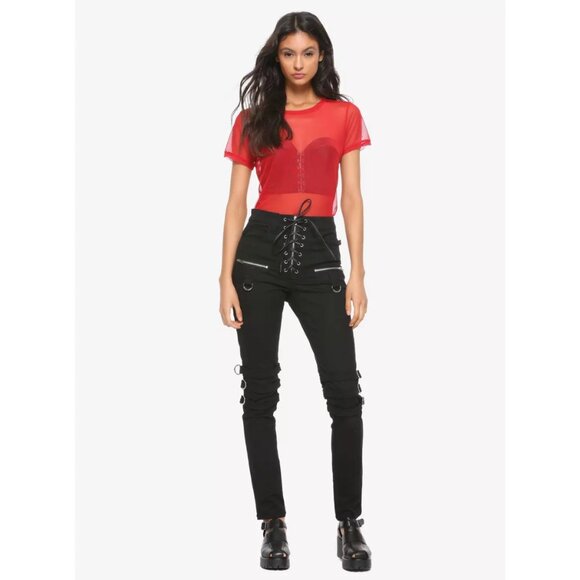 Royal Bones By Tripp Black Lace Up Jeans Pants w/ Straps Zippers Hot Topic 9 - Picture 3 of 12